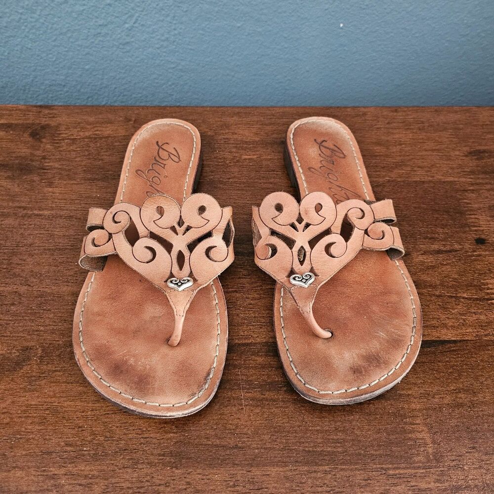 Brighton Alegre Flat Thong Brown Leather Sandals Shoes Size 7